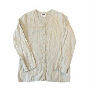 Flax 100% Linen Long Sleeve Button Up Shirt Blouse Lagenlook Coastal Beachy